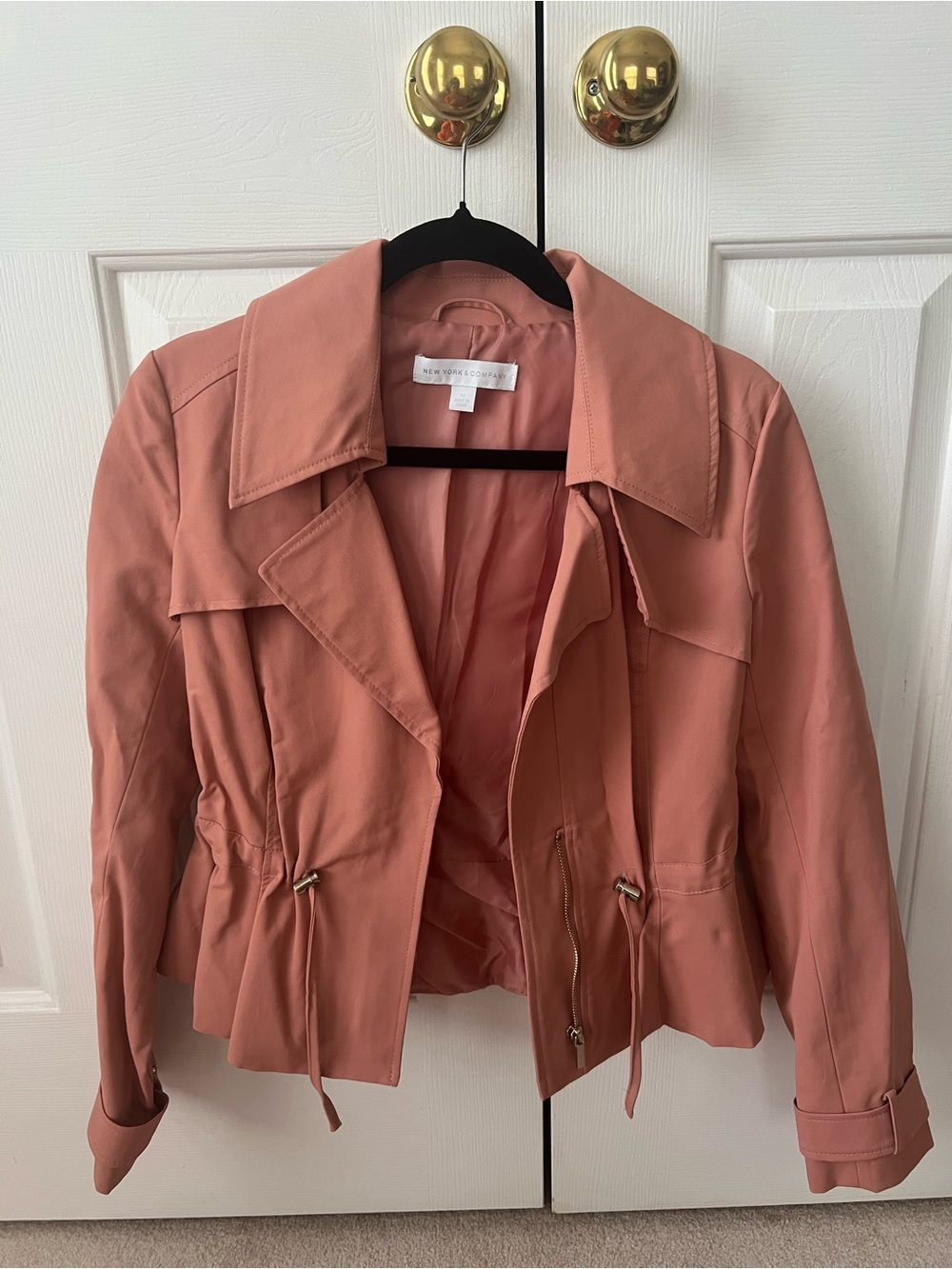 New York & Company Dusty Coral Drawstring Trench Jacket